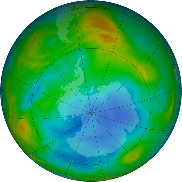Antarctic ozone map for 12 July 2001